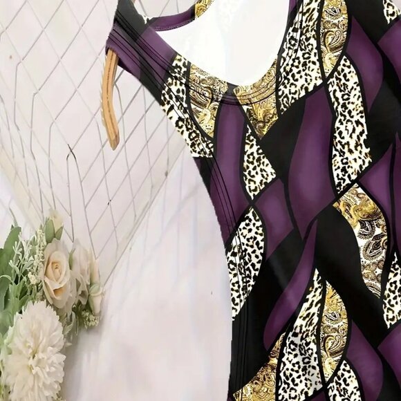 BOGO 5X Plus Size Retro Leopard & Paisley Round Neck Tank Nightdress PJs Lounge - Picture 5 of 12